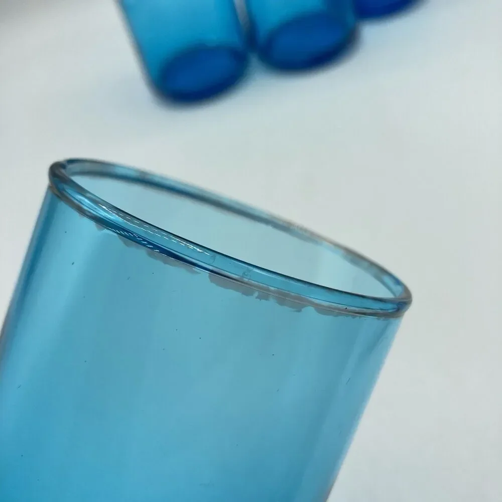 4 Set Vintage Hand Blown Aqua Blue Tumblers Coolers Highball Glasses 16oz 5 7/8